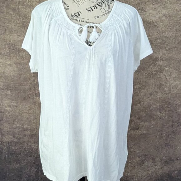 LAUREN RALPH LAUREN LRL Cotton T-Shirt Tie Detail Classic Fit White Plus Size 1X - Picture 5 of 6